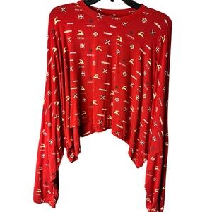 SKIMS Cranberry Deer Red Holiday Christmas Oversized Crop Pajama Top